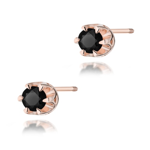Cercei K0032 negru Diamant 2 x 0,12ct AUR ROZ Știft înfiletat