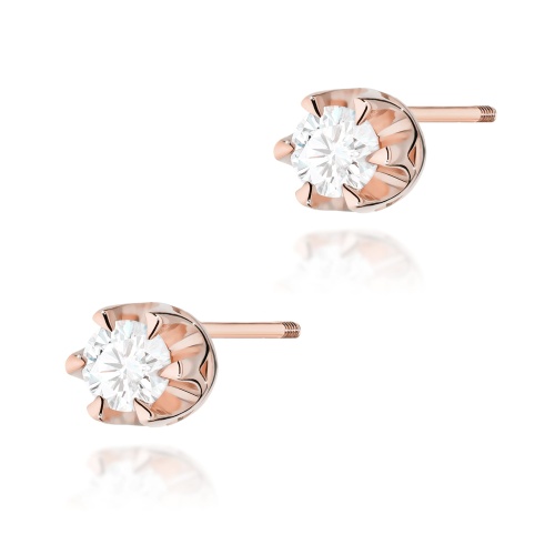 Cercei K0032 Diamant 2 x 0,08ct AUR ROZ Știft înfiletat