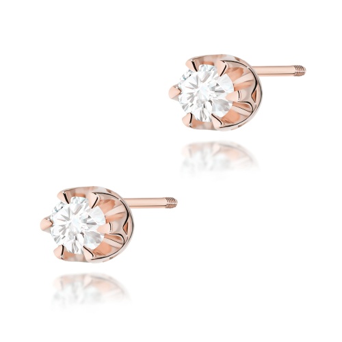 Cercei K0032 Diamant 2 x 0,12ct AUR ROZ Știft înfiletat