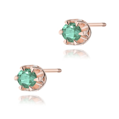 Kolczyki K0032 Szmaragd 2 x 0,15ct różowe złoto sztyft zakręcany