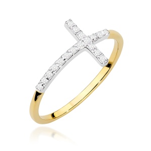 Pierścionek W0636 z diamentami żółte złoto
