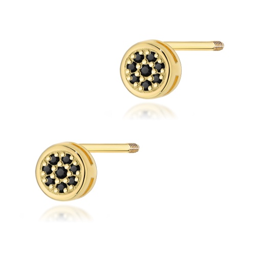 Boucles d’oreilles K0041 avec diamants noirs Or jaune Clou vissé