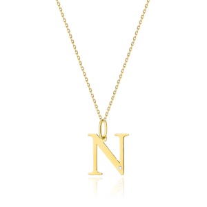Naszyjnik N0069 z diamentami - litera N - żółte złoto