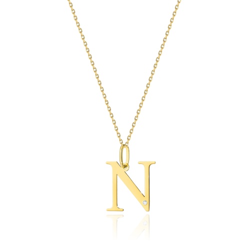 Naszyjnik N0069 z diamentami - litera N - żółte złoto