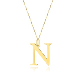 Naszyjnik N0070 z diamentami - litera N - żółte złoto