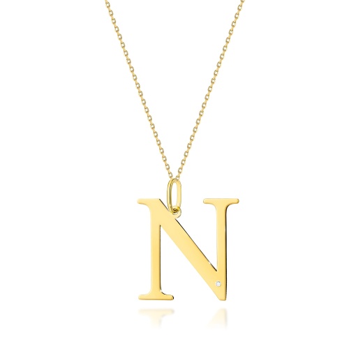 Naszyjnik N0070 z diamentami - litera N - żółte złoto