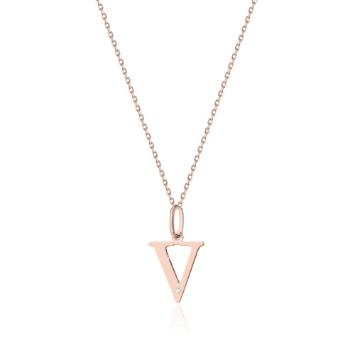Náhrdelník N0069 s diamanty - V - Růžové zlato