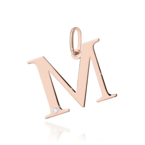 Pendentif Z0069 Diamant 0,005ct - Lettre M - Or rose