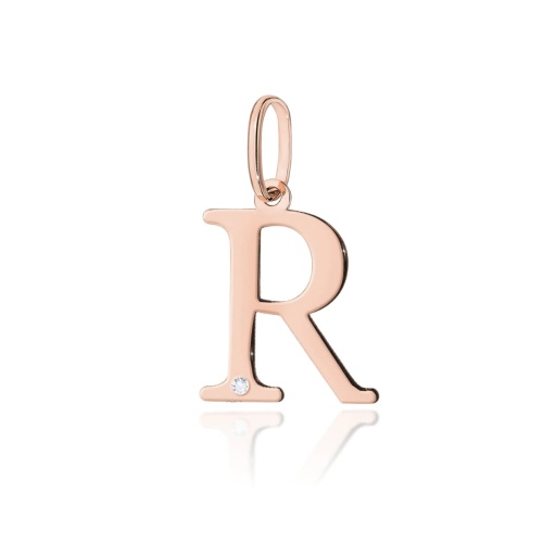 Pendentif Z0069 Diamant 0,005ct - Lettre R -  Or rose
