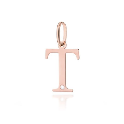 Pendentif Z0069 Diamant 0,005ct - Lettre T - Or rose