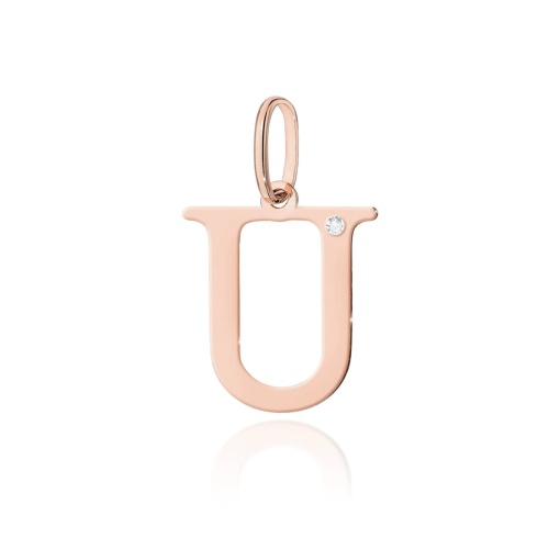 Pendentif Z0069 Diamant 0,005ct - Lettre U -  Or rose