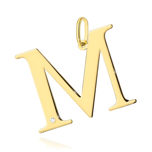 Pendentif Z0070 Diamant 0,005ct - Lettre M - Or jaune