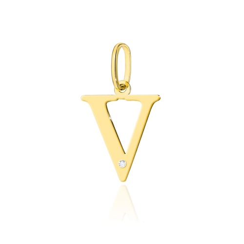 Pendentif Z0069 Diamant 0,005ct - Lettre V - Or jaune