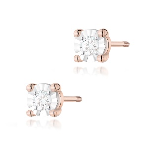 Kolczyki K0058 Diament 2 x 0,03ct różowe złoto sztyft zakręcany