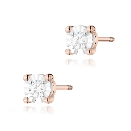 Kolczyki K0058 Diament 2 x 0,03ct różowe złoto sztyft zakręcany