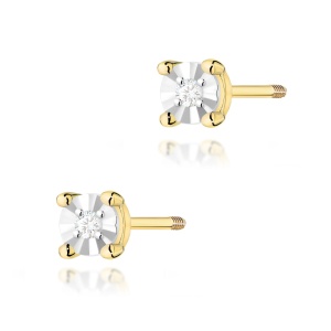 Kolczyki K0058 Diament 2 x 0,01ct żółte złoto sztyft zakręcany