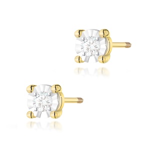 Kolczyki K0058 Diament 2 x 0,03ct żółte złoto sztyft zakręcany