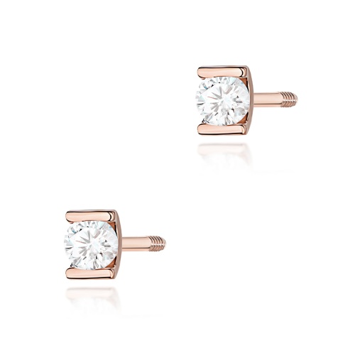 Kolczyki K0055 Diament 2 x 0,04ct różowe złoto sztyft zakręcany