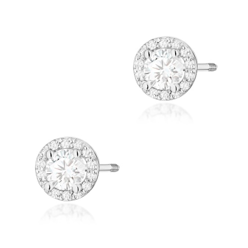 Boucles d’oreilles K0509 Saphir blanc 2 x 0,60ct Or blanc Clou vissé