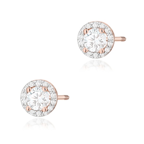 Kolczyki K0509 Diament Laboratoryjny 2 x 0,50ct różowe złoto sztyft zakręcany