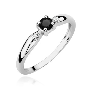 Pierścionek W0469 Czarny diament 0,12ct białe złoto