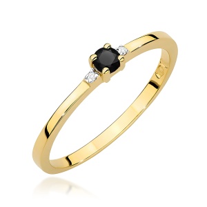 Pierścionek W0464 Czarny Diament 0,12ct żółte złoto