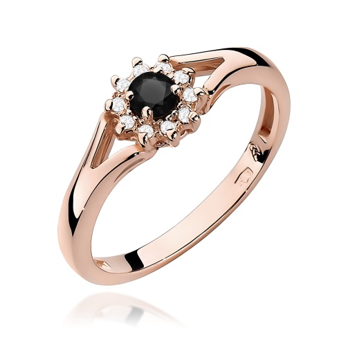 Pierścionek W0185 Czarny Diament 0,12ct różowe złoto