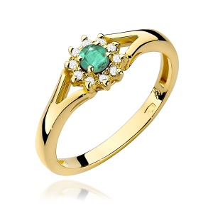 Pierścionek W0185 Szmaragd 0,15ct żółte złoto