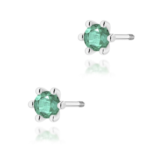 Boucles d’oreilles K0222 Émeraude 2 x 0,15ct Or blanc Clou vissé