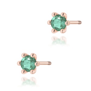 Kolczyki K0222 Szmaragd 2 x 0,15ct różowe złoto sztyft zakręcany