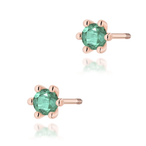 Kolczyki K0222 Szmaragd 2 x 0,15ct różowe złoto sztyft zakręcany