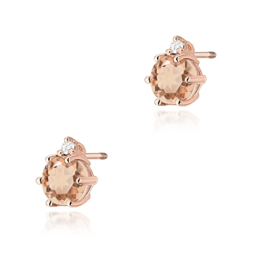 Kolczyki K0076 Morganit 2 x 0,40ct różowe złoto sztyft zakręcany