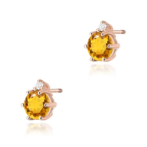 Kolczyki K0076 Cytryn 2 x 0,50ct różowe złoto sztyft zakręcany