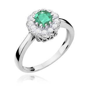 Pierścionek W0284 Szmaragd 0,50ct białe złoto