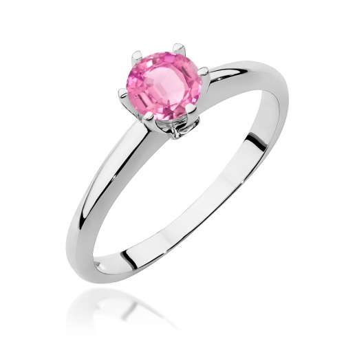 Pierścionek W557 Różowy Topaz 0,60ct białe złoto