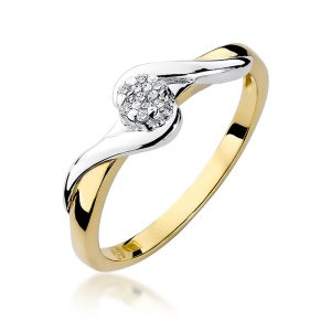 Pierścionek W0022 z diamentami żółte złoto 375