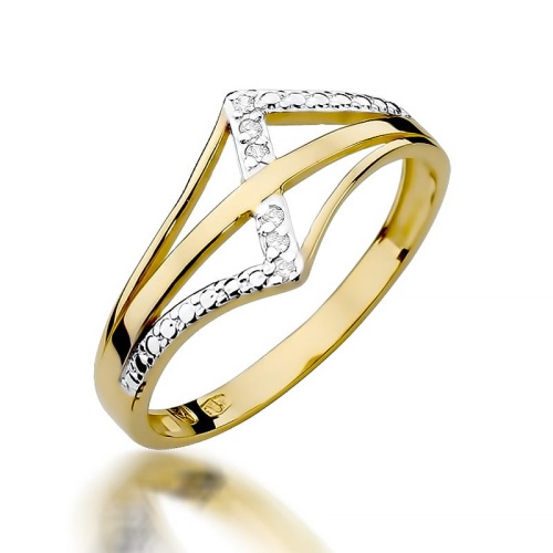 Pierścionek W0114 z diamentami żółte złoto 375