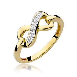 Pierścionek W0285 z diamentami Żółte złoto 375