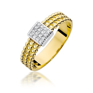 Pierścionek W0353 z diamentami Żółte złoto 375