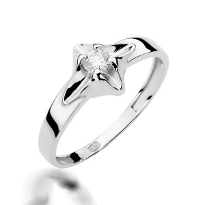 Pierścionek W0155 Diament 0,12ct Białe złoto 375