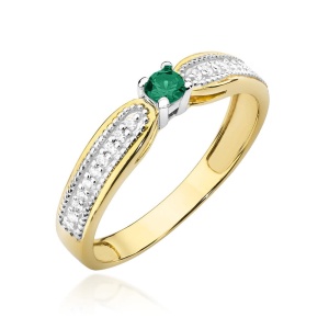 Pierścionek W0449 Szmaragd 0,15ct żółte złoto 375