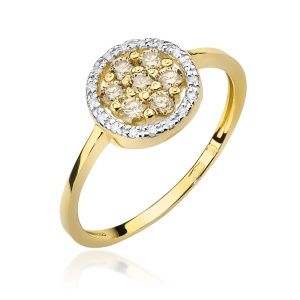 Pierścionek W0440 z brązowymi Diamentami żółte złoto 375