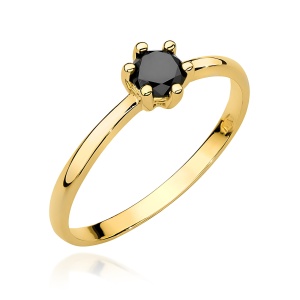 Pierścionek W0496 Czarny diament 0,30ct żółte złoto 375