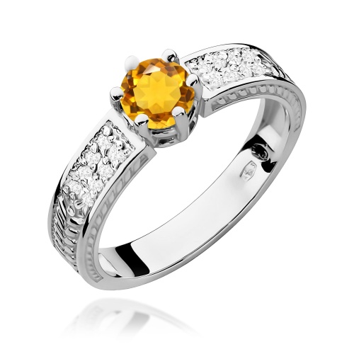 Pierścionek W0075 Cytryn 0,50ct białe złoto 375