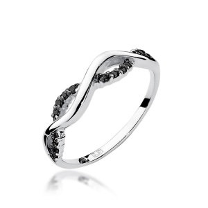 Pierścionek W0096 z czarnymi diamentami białe złoto 375