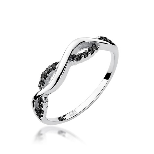 Pierścionek W0096 z czarnymi diamentami białe złoto 375