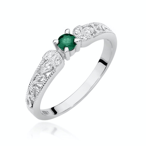 Pierścionek W0411 Szmaragd 0,15ct białe złoto 375