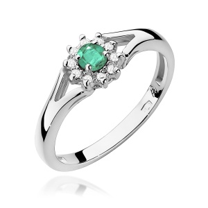 Pierścionek W0185 Szmaragd 0,15ct białe złoto 375