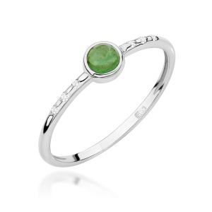 Pierścionek W0596 Zielony Turmalin 0,30ct białe złoto 375