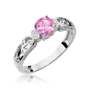 Pierścionek W0014 Różowy Topaz 0,60ct białe złoto 375